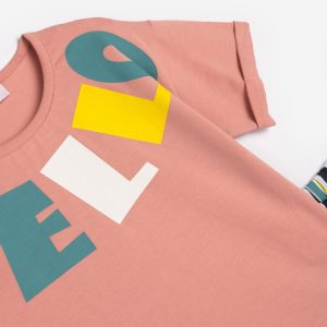 Παιδικό Σετ T-shirt με στάμπα-Σορτς ριγέ Κορίτσι FUNKY