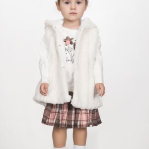 Παιδικό Σετ 3τμχ Μπλούζα  μακό / Φούστα  καρό πλισέ / Γουνάκι αμάνικο Κορίτσι JOYCE