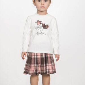 Παιδικό Σετ 3τμχ Μπλούζα  μακό / Φούστα  καρό πλισέ / Γουνάκι αμάνικο Κορίτσι JOYCE